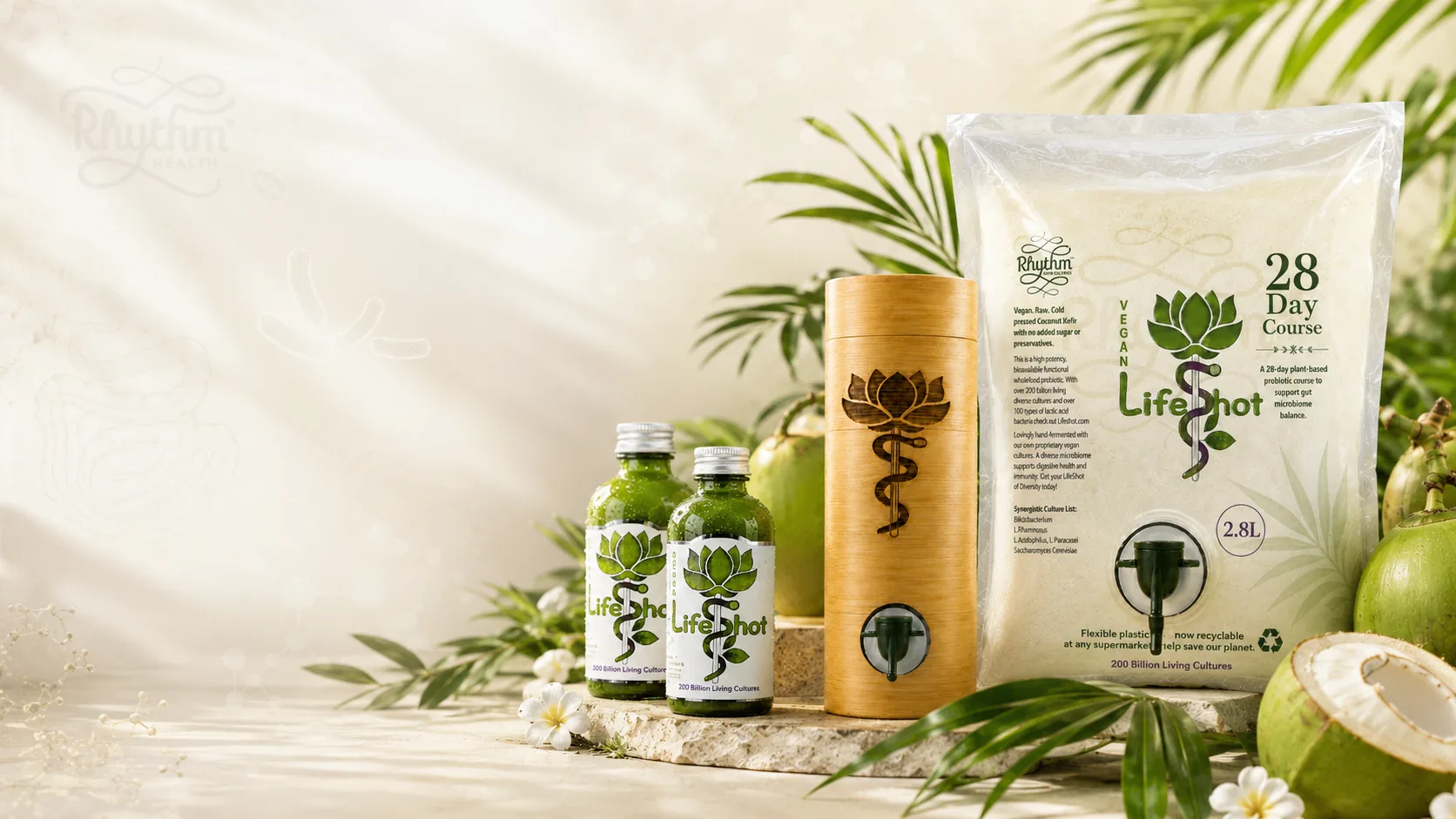 Life Shot bamboo dispenser and 28-day course pouch